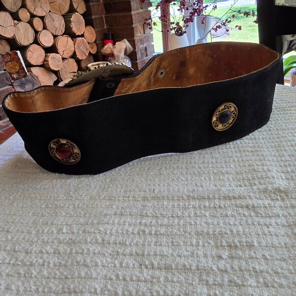 Vintage Black Leather Belt with Gold Details & Studded with Glass Beads - Picture 5 of 10